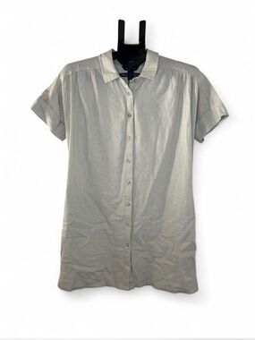 Well Worn Linen Blend Shirt Dress Beige Short Sleeve Button Front Pockets Size S